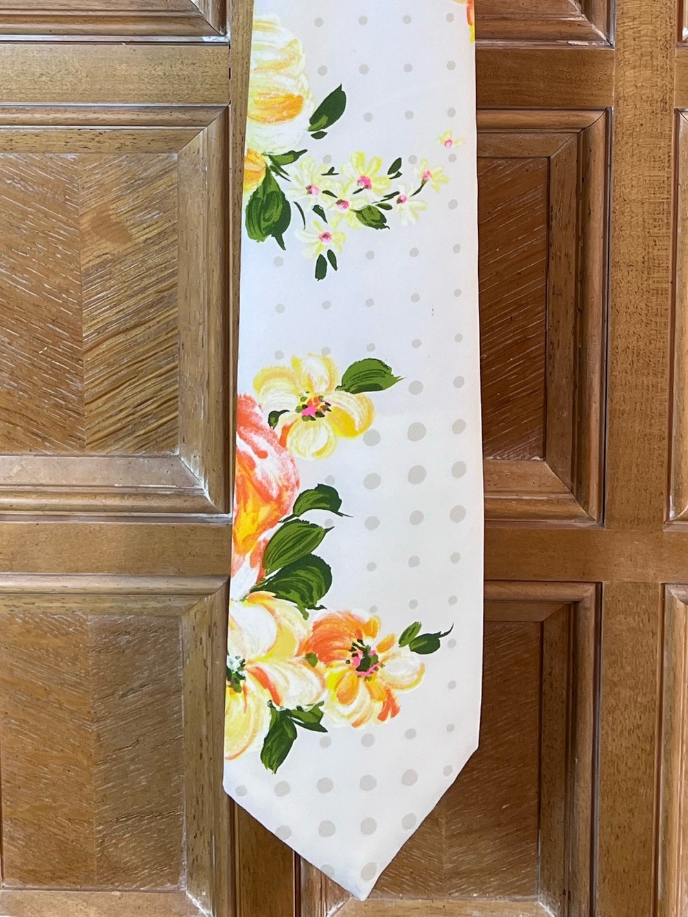 Vintage Cornell California Floral Necktie Orange Yellow Polka Dot Retro Tie